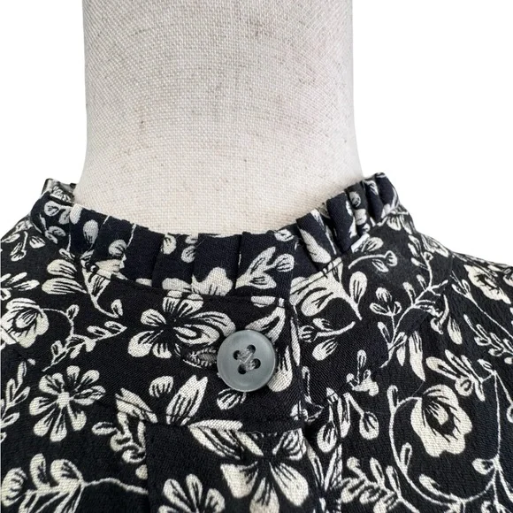 J.CREW Hadid shirt dress in a black and white bouquet print sz L - Picture 4 of 13